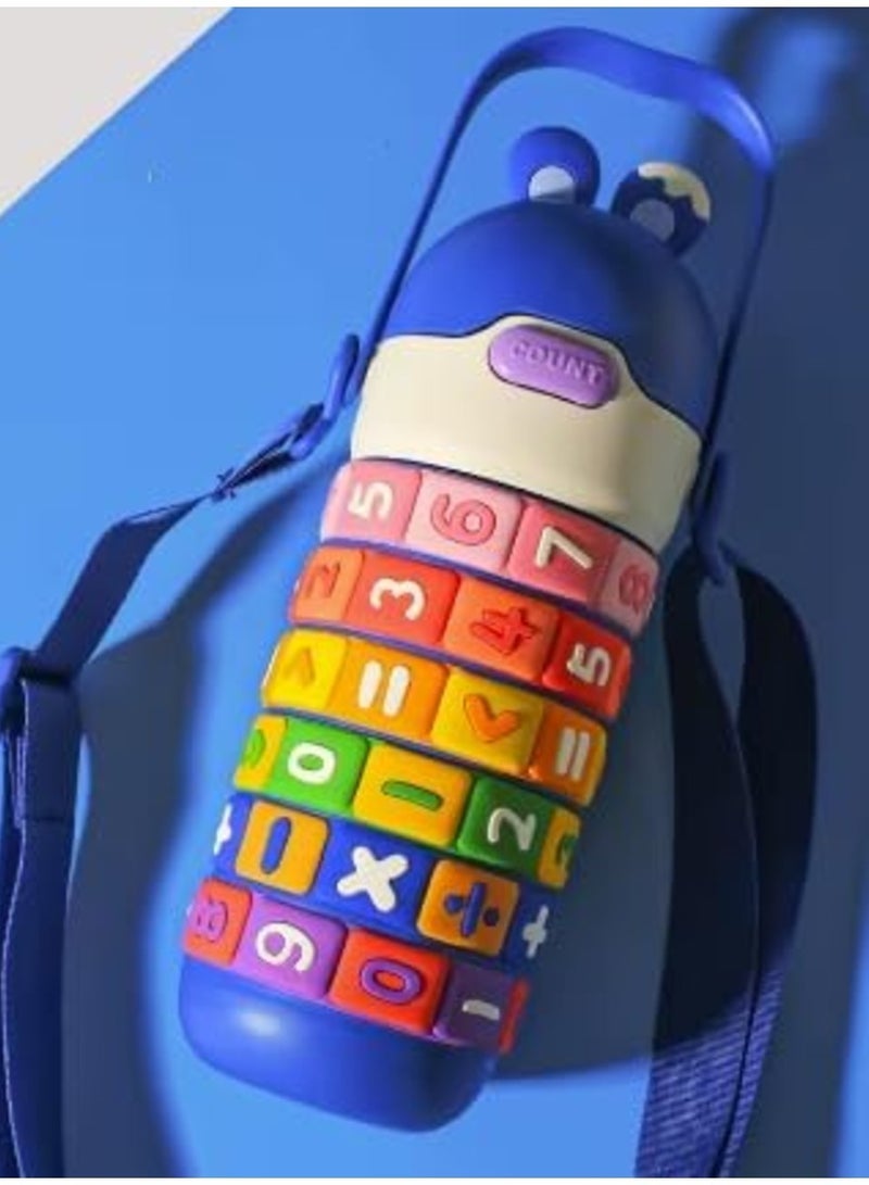 موبكوس زجاجة ماء تعليمية للأطفال من موبكوس - ستانلس ستيل، معزولة بالتفريغ، مانعة للتسرب مع قشة وحزام، خالية من البيسفينول  ومحمولة  مل أزرق - Image 2