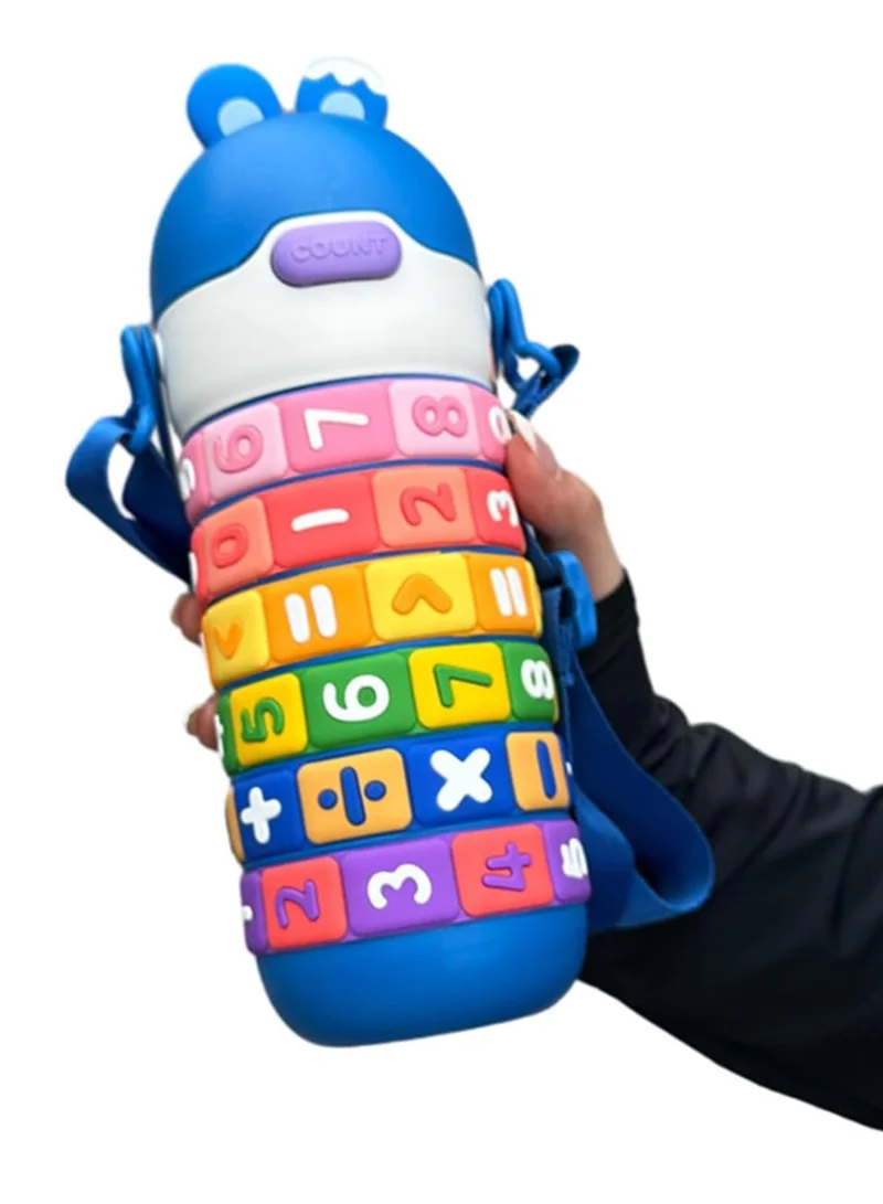 Mobcos Mobcos Kids Math's Learning Water Bottle - Stainless Steel, Vacuum Insulated, Leak Proof with Straw &amp; Strap, BPA Free and Portable 430ml (Blue)