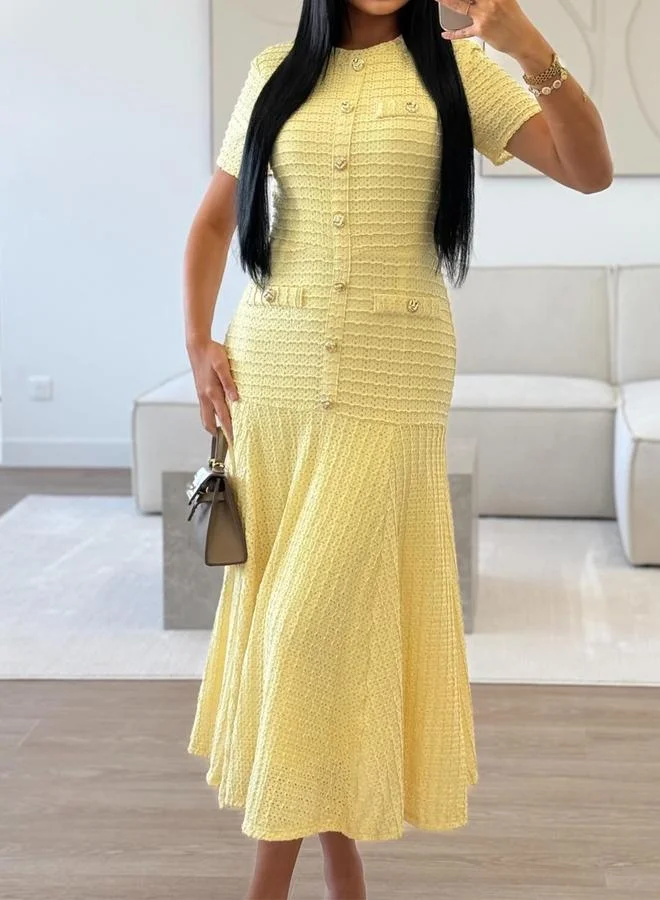 Take Two Yellow Midi A-Line Dress With Short Sleeves
