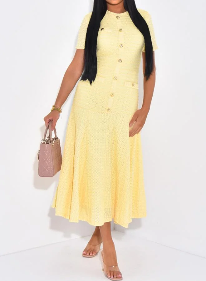 Take Two Yellow Midi A-Line Dress With Short Sleeves
