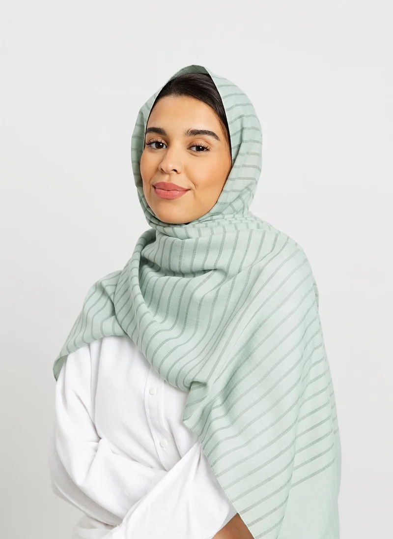 Kaafmeem Mint - Cotton Striped Tarha