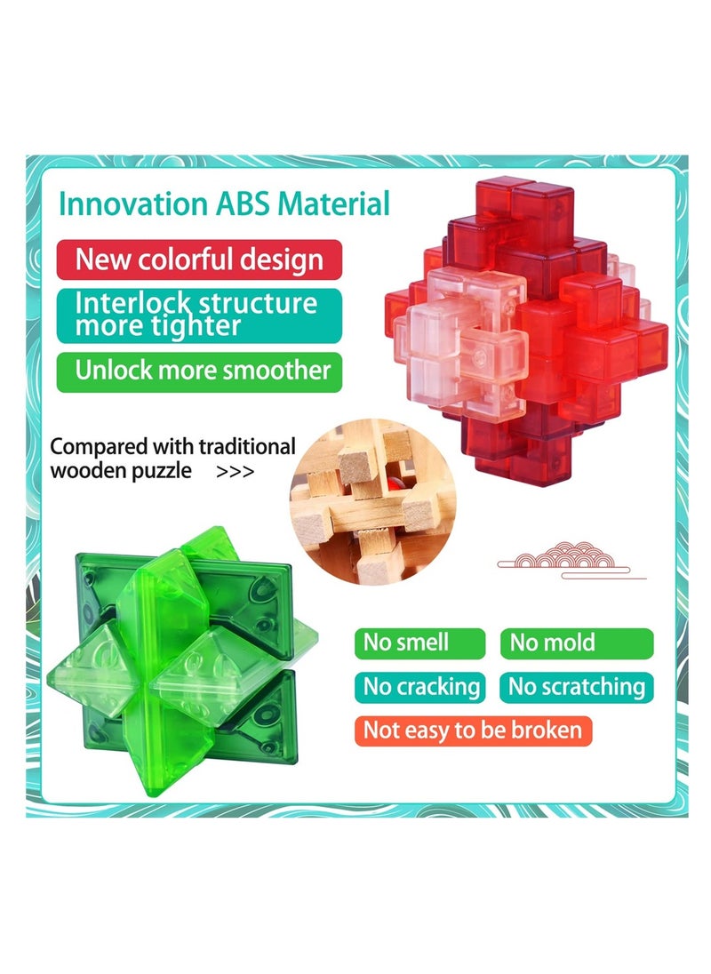 KASTWAVE ألغاز 3D لتمييز العقل للأطفال والبالغين، لعبة مكعب روبيك التعليمية، 4 قطع من قفل كونغ مينغ الصيني لاختبار الذكاء والترابط، التفكير، ألعاب الصبر  - Image 4