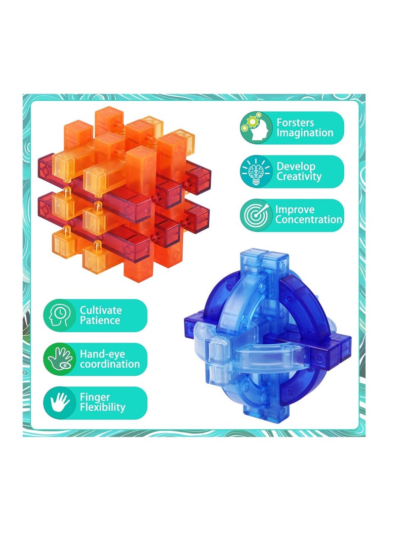 KASTWAVE ألغاز 3D لتمييز العقل للأطفال والبالغين، لعبة مكعب روبيك التعليمية، 4 قطع من قفل كونغ مينغ الصيني لاختبار الذكاء والترابط، التفكير، ألعاب الصبر  - Image 3