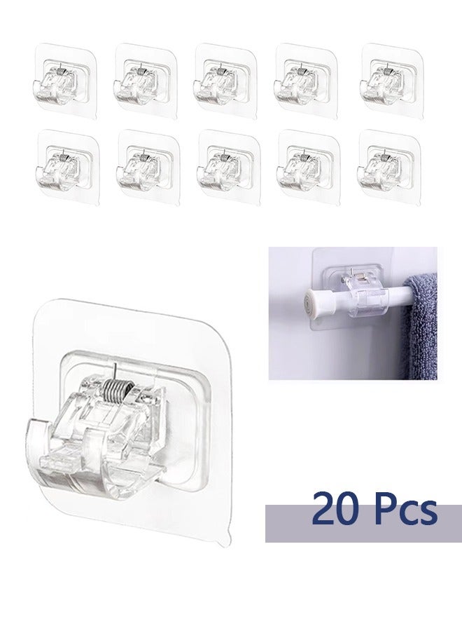 Bukela 20 Pcs Adjustable Rod Bracket Self-Adhesive Curtain Hook No Drill Fixing Rod Holder Bracket Drapery Hook Curtain Pole Towel ABS Wall Bracket Hook for Home Bathroom Living Room Hotel Use Clear - Image 1