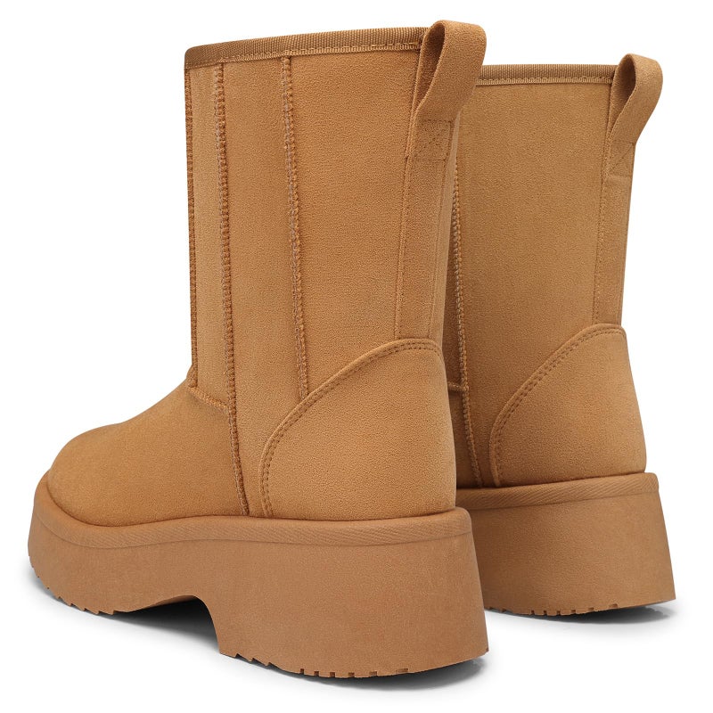 SHIBEVER Snow Boots for Women Winter: Platform Warm Insulated Classic Short Boot Size 7 - Fur Lined Lightweight Womens Chestnut Shoes - Image 4