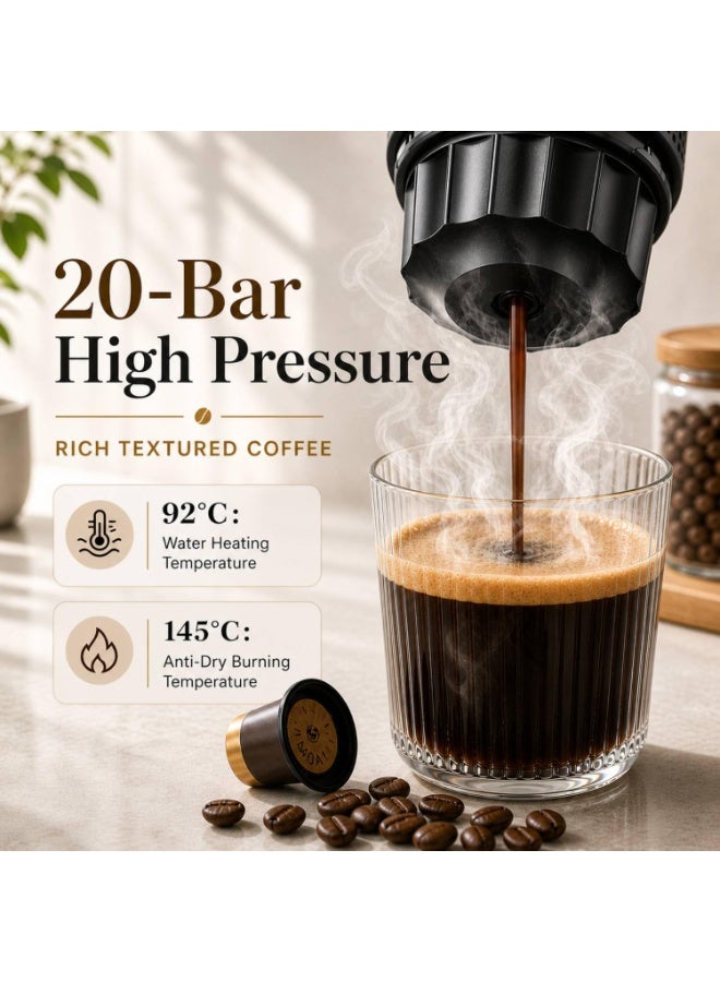 COSARE 3-in-1 Portable Coffee Machine & Travel Espresso Maker, Compatible with Dolce Gusto Capsules, Ground Coffee, Small & Large Capsules, USB-C Rechargeable Portable Coffee Maker, 100+ Cups Per Charge for Camping, Travel, Car, Office & Home (BLACK) - Image 3