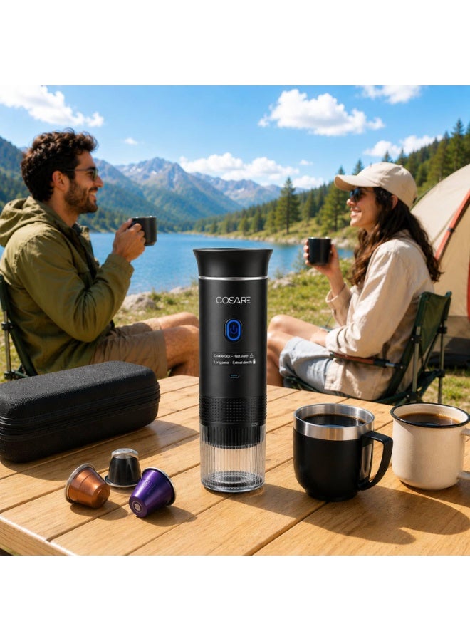 COSARE 3-in-1 Portable Coffee Machine & Travel Espresso Maker, Compatible with Dolce Gusto Capsules, Ground Coffee, Small & Large Capsules, USB-C Rechargeable Portable Coffee Maker, 100+ Cups Per Charge for Camping, Travel, Car, Office & Home (BLACK) - Image 2