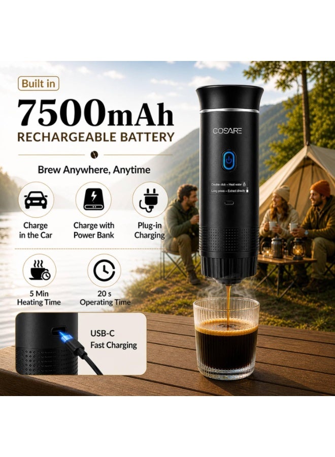 COSARE 3-in-1 Portable Coffee Machine & Travel Espresso Maker, Compatible with Dolce Gusto Capsules, Ground Coffee, Small & Large Capsules, USB-C Rechargeable Portable Coffee Maker, 100+ Cups Per Charge for Camping, Travel, Car, Office & Home (BLACK) - Image 5