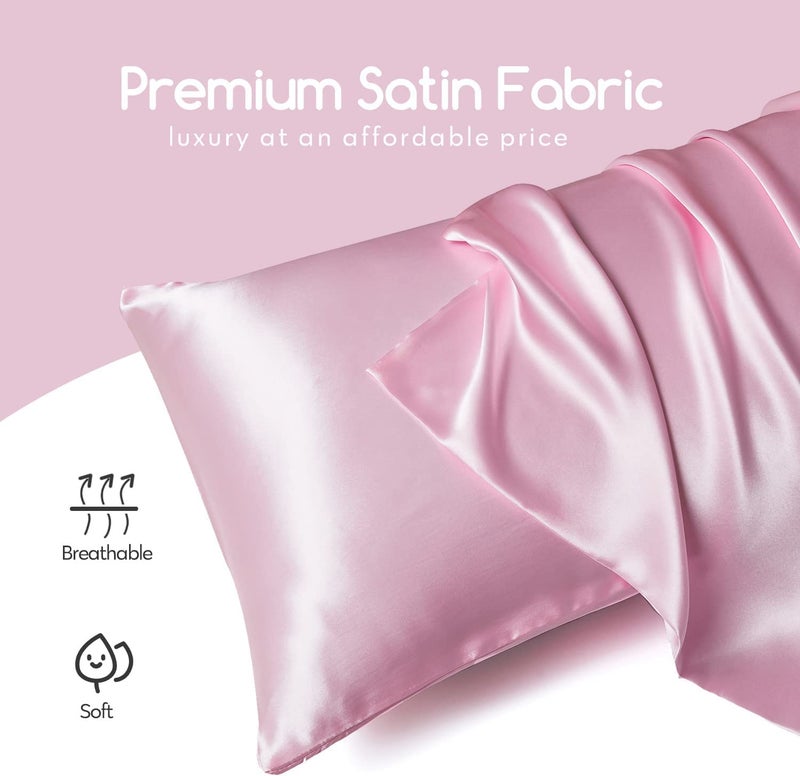 GO WELL Satin Pillowcase for Hair and Skin, Silk Satin Pillowcase 2 Pack, Queen Size Pillow Cases Set of 2, Silky Pillow Cover with Envelope Closure (18x28, Pink) - Image 3