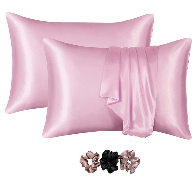 GO WELL Satin Pillowcase for Hair and Skin, Silk Satin Pillowcase 2 Pack, Queen Size Pillow Cases Set of 2, Silky Pillow Cover with Envelope Closure (18x28, Pink) - Image 1