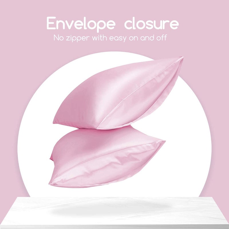 GO WELL Satin Pillowcase for Hair and Skin, Silk Satin Pillowcase 2 Pack, Queen Size Pillow Cases Set of 2, Silky Pillow Cover with Envelope Closure (18x28, Pink) - Image 4