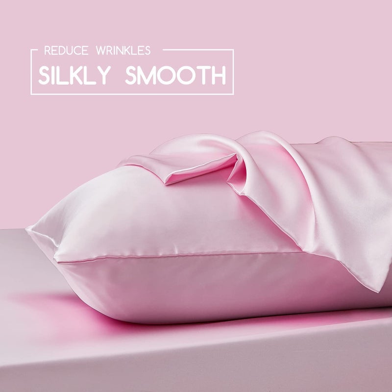 GO WELL Satin Pillowcase for Hair and Skin, Silk Satin Pillowcase 2 Pack, Queen Size Pillow Cases Set of 2, Silky Pillow Cover with Envelope Closure (18x28, Pink) - Image 5