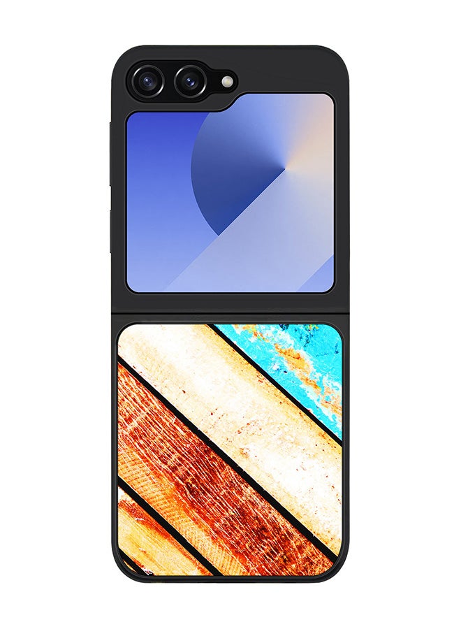 Stylizedd Rugged Black edge case for Samsung Galaxy Z Flip7 FE, Slim fit Soft Case Flexible Rubber Edges Anti Drop TPU Gel Thin Cover -  Wooden Pier - Image 1