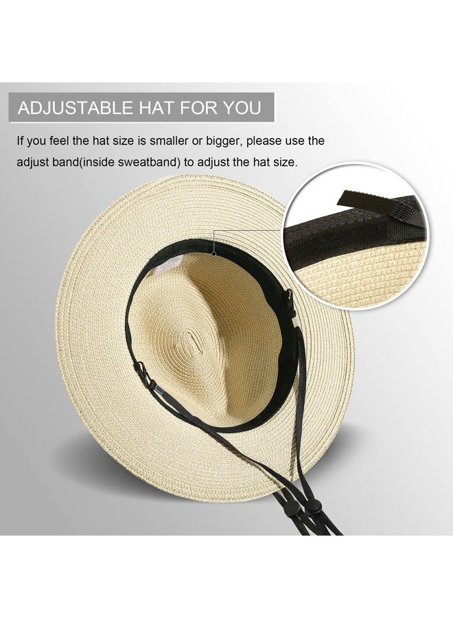 Lanzom Women Wide Brim Straw Panama Roll up Hat Fedora Beach Sun Hat UPF50+ (Z-Red Ribbon Khaki) - Image 4