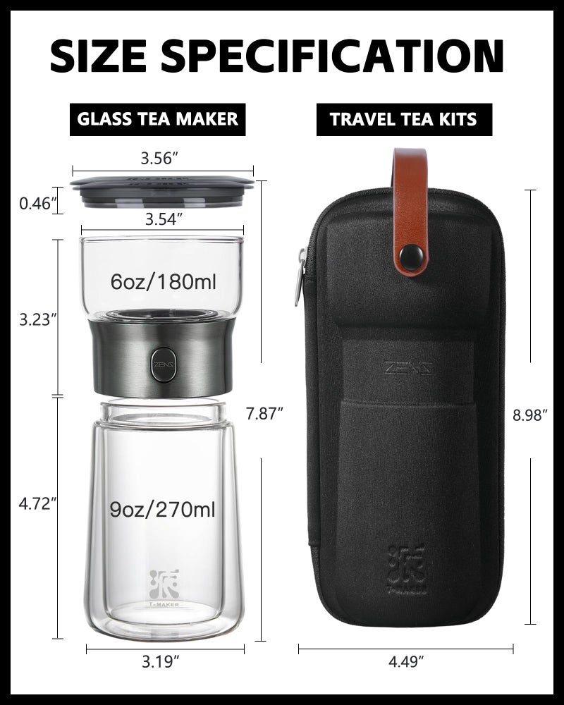 ZENS Modern Glass Tea Infuser Teapot, Smart One Touch Tea Maker for Loose Tea Diffusers with Insulated Mug and Portable Tea Kits, Cool Gongfu Tea Pot for Black Tea Lover Gifts - Image 5