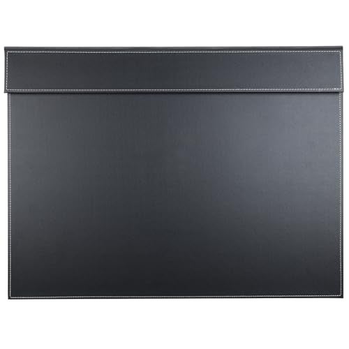 KINGFOM Ultra-Smooth PU Leather Desk Pad & Mat Office Desk Drawing & Writing Board A3/ A4 File Paper Clip Table Protector Mat on Top Large 24''x18'' (Black) - Image 1