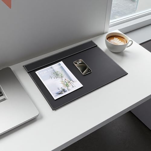 KINGFOM Ultra-Smooth PU Leather Desk Pad & Mat Office Desk Drawing & Writing Board A3/ A4 File Paper Clip Table Protector Mat on Top Large 24''x18'' (Black) - Image 5
