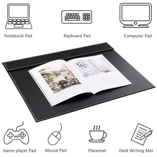 KINGFOM Ultra-Smooth PU Leather Desk Pad & Mat Office Desk Drawing & Writing Board A3/ A4 File Paper Clip Table Protector Mat on Top Large 24''x18'' (Black) - Image 3