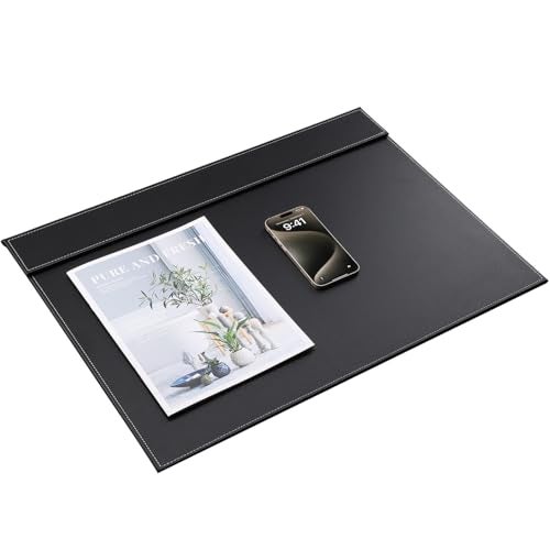 KINGFOM Ultra-Smooth PU Leather Desk Pad & Mat Office Desk Drawing & Writing Board A3/ A4 File Paper Clip Table Protector Mat on Top Large 24''x18'' (Black) - Image 4