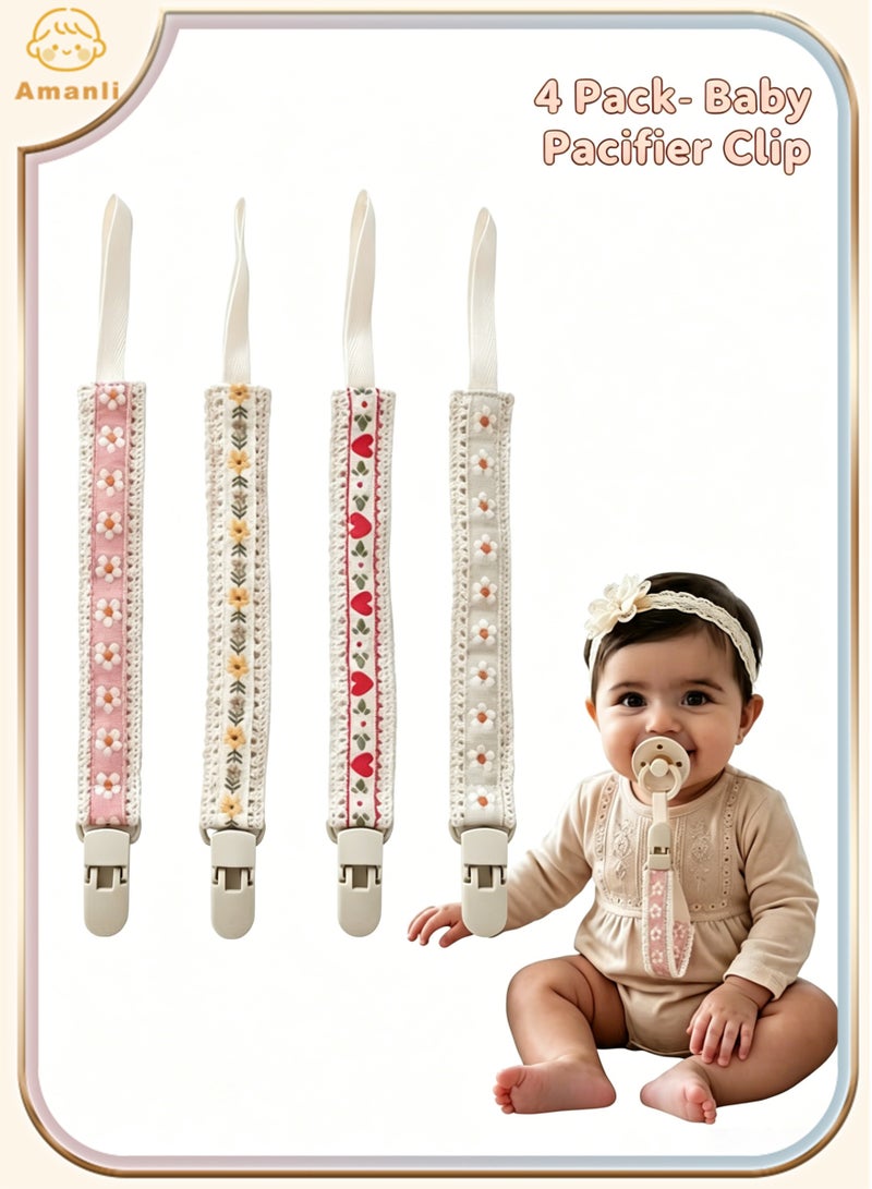 Amanli 4 Pack Pacifier Clips, Pacifier Holder, Pacifiers And Accessories, Anti Loss Binky Holder Leashes, Safe and Durable Materials, Lightweight and Secure No Damage to Clothes, Fits Most Pacifiers and Teethers, for Newborns and Infants, Home, Outdoor, Stroller, Travel Use - Image 1