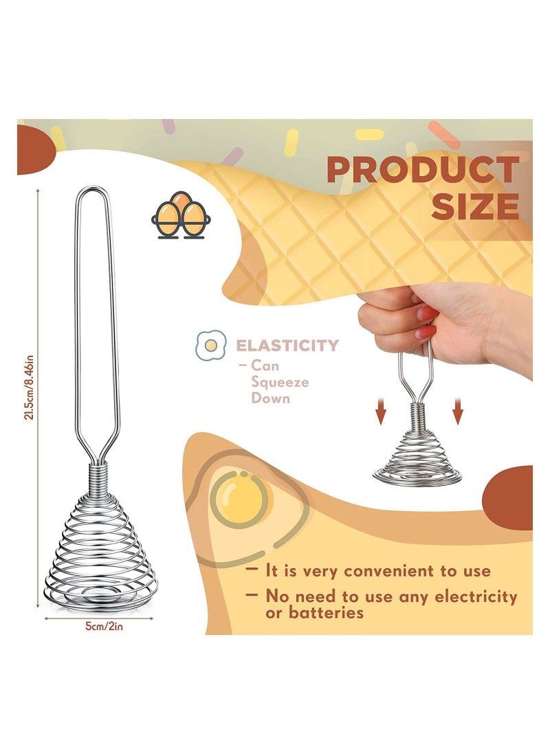 SYOSI Kitchen Stainless Steel Spring Egg Whisk 4 Pcs 8.46 Inches Egg Whisk Hand Push Whisk Blender French Style Whisk Wire Whisk for Egg Beater Kitchen Utensil for Blending Whisking Beating and Stirring  - Image 2