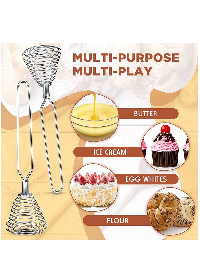 SYOSI Kitchen Stainless Steel Spring Egg Whisk 4 Pcs 8.46 Inches Egg Whisk Hand Push Whisk Blender French Style Whisk Wire Whisk for Egg Beater Kitchen Utensil for Blending Whisking Beating and Stirring  - Image 5