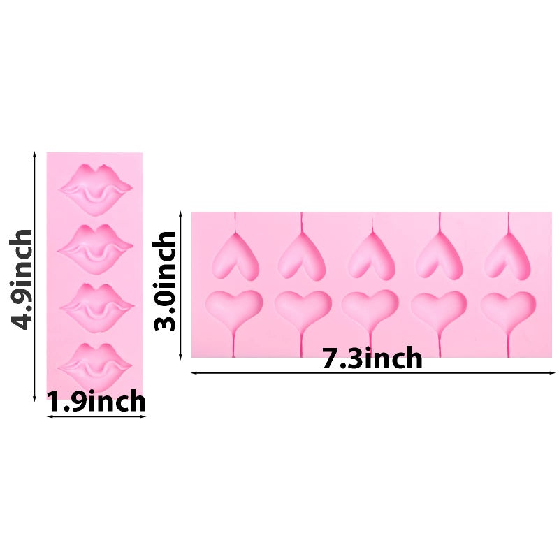 Xcake Lcook Sexy Lip Silicone Fondant Mold  Heart Shaped Lollipop Chocolate Baking Mold for Valentines'Day Cake Decoration Cupcake Topper Sugar Craft Gum Paste Clay Resin - Image 2