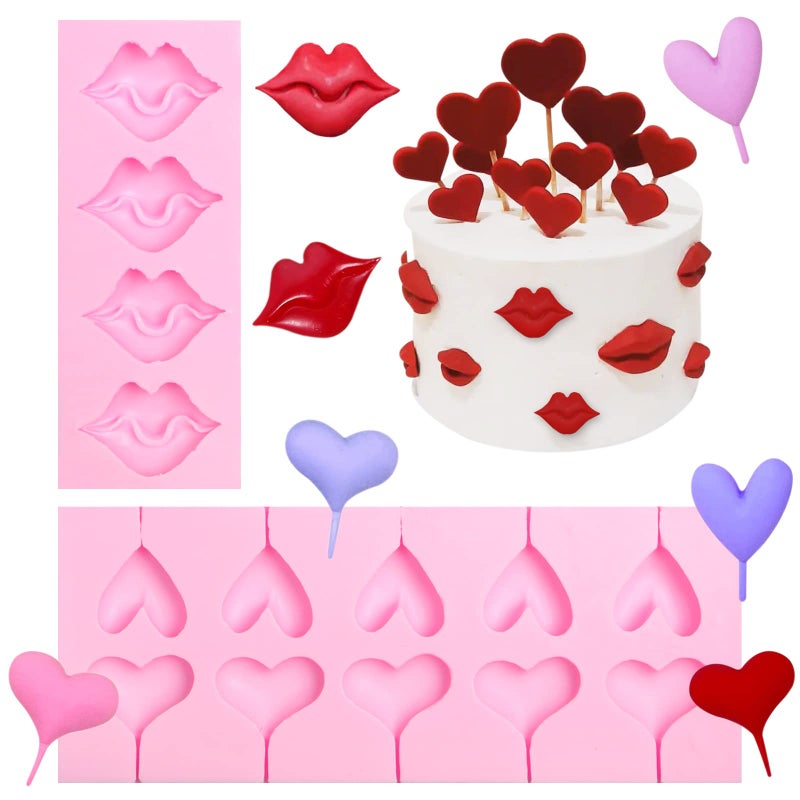 Xcake Lcook Sexy Lip Silicone Fondant Mold  Heart Shaped Lollipop Chocolate Baking Mold for Valentines'Day Cake Decoration Cupcake Topper Sugar Craft Gum Paste Clay Resin - Image 1