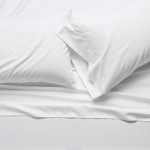 Guffaw 210 TC Glace Cotton Satin Striped Plain Bedsheet for Double Bed Queen Size with Two Pillow Covers for Home-Hotels-Guest House-White Color - Image 2