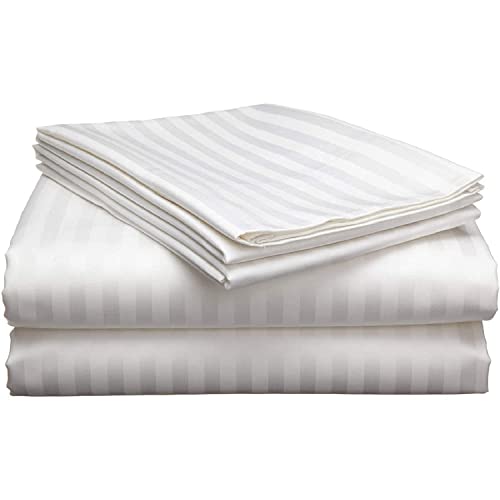 Guffaw 210 TC Glace Cotton Satin Striped Plain Bedsheet for Double Bed Queen Size with Two Pillow Covers for Home-Hotels-Guest House-White Color - Image 5
