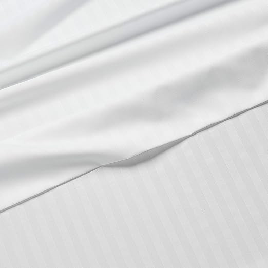 Guffaw 210 TC Glace Cotton Satin Striped Plain Bedsheet for Double Bed Queen Size with Two Pillow Covers for Home-Hotels-Guest House-White Color - Image 4