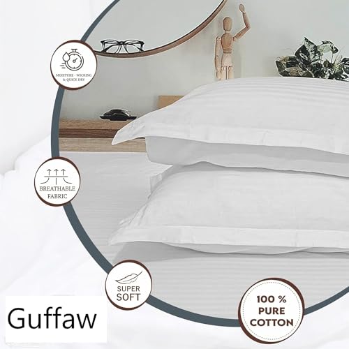 Guffaw 210 TC Glace Cotton Satin Striped Plain Bedsheet for Double Bed Queen Size with Two Pillow Covers for Home-Hotels-Guest House-White Color - Image 3