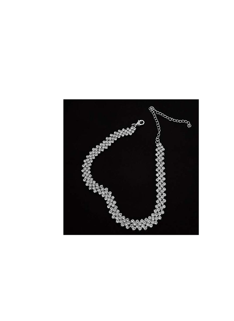 Excefore - Rhinestone Choker Necklace Silver Diamond Necklaces 2 Row Crystal Chain Jewelry for Women Girls, Choker Necklaces Summer Beach Jewelry Prom Party Festival Necklaces Gift for Women Teens Girls - Image 1
