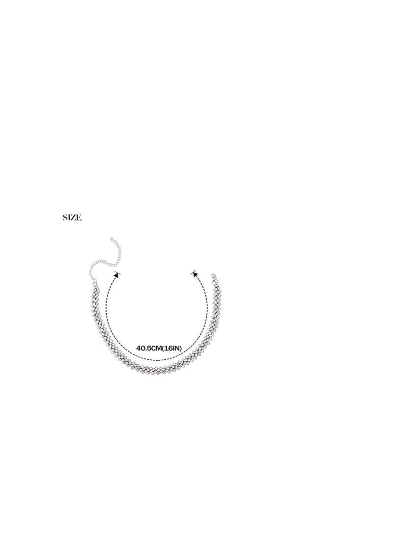 Excefore - Rhinestone Choker Necklace Silver Diamond Necklaces 2 Row Crystal Chain Jewelry for Women Girls, Choker Necklaces Summer Beach Jewelry Prom Party Festival Necklaces Gift for Women Teens Girls - Image 1