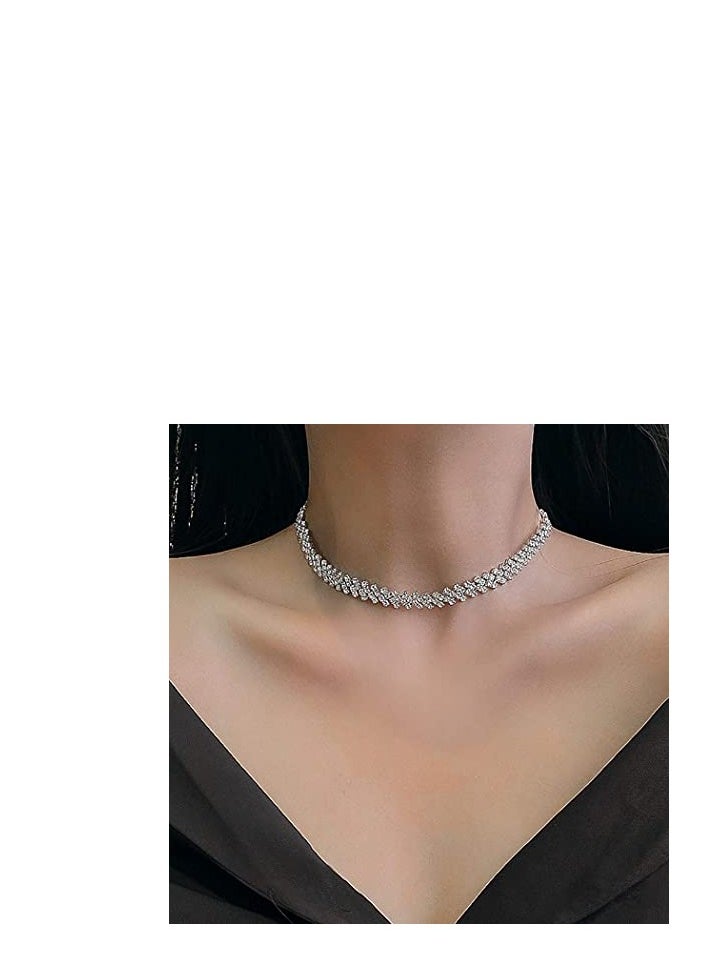 Excefore - Rhinestone Choker Necklace Silver Diamond Necklaces 2 Row Crystal Chain Jewelry for Women Girls, Choker Necklaces Summer Beach Jewelry Prom Party Festival Necklaces Gift for Women Teens Girls - Image 1