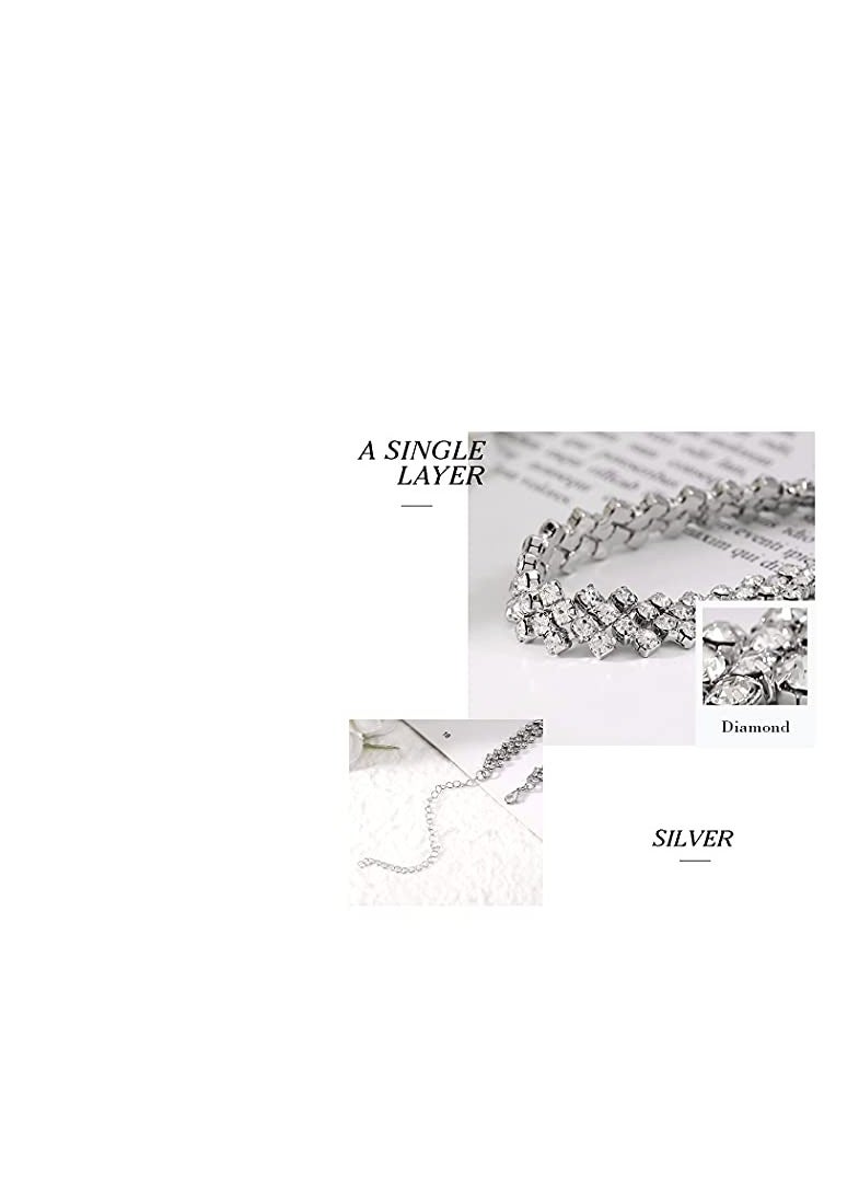 Excefore - Rhinestone Choker Necklace Silver Diamond Necklaces 2 Row Crystal Chain Jewelry for Women Girls, Choker Necklaces Summer Beach Jewelry Prom Party Festival Necklaces Gift for Women Teens Girls - Image 1