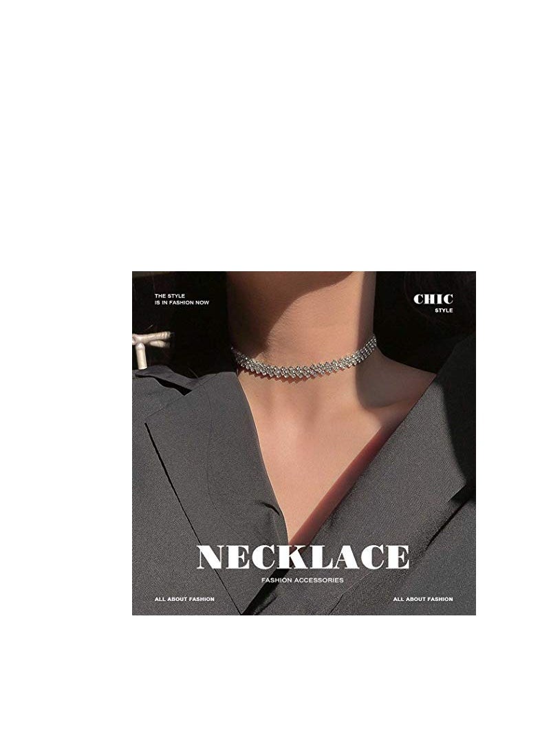 Excefore - Rhinestone Choker Necklace Silver Diamond Necklaces 2 Row Crystal Chain Jewelry for Women Girls, Choker Necklaces Summer Beach Jewelry Prom Party Festival Necklaces Gift for Women Teens Girls - Image 1