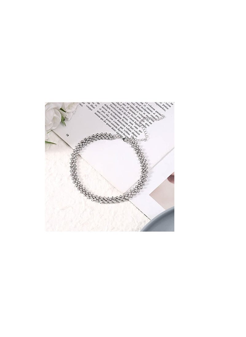 Excefore - Rhinestone Choker Necklace Silver Diamond Necklaces 2 Row Crystal Chain Jewelry for Women Girls, Choker Necklaces Summer Beach Jewelry Prom Party Festival Necklaces Gift for Women Teens Girls - Image 1