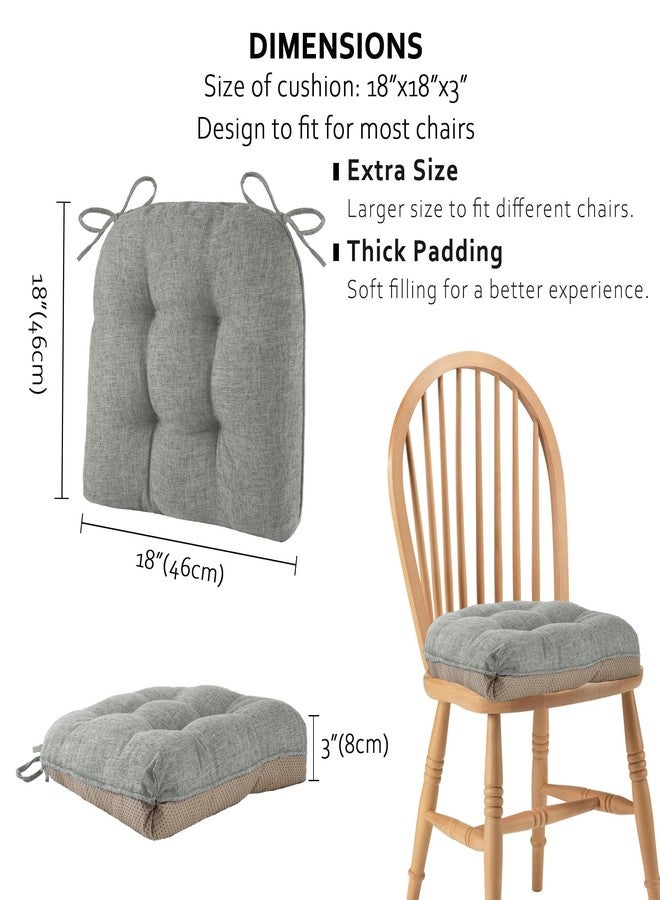 ELFJOY Chair Cushions for Dining Chairs 18" x 18" x 3" Kitchen Chair Cushions Set of 4 Tufted Chair Pads with Ties and Non-Slip Backing Comfortable Seat Cushion for Indoor Dining Room,Light Grey - Image 2
