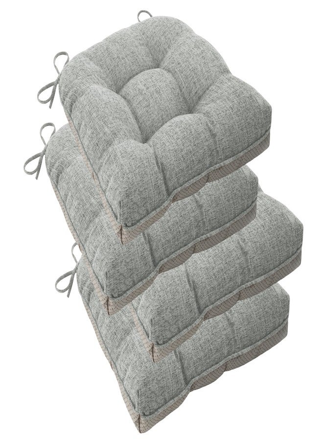 ELFJOY Chair Cushions for Dining Chairs 18" x 18" x 3" Kitchen Chair Cushions Set of 4 Tufted Chair Pads with Ties and Non-Slip Backing Comfortable Seat Cushion for Indoor Dining Room,Light Grey - Image 1