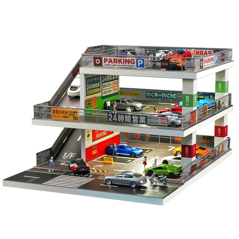 kivcmds Display Case for Hot Wheels & Matchbox,Lighted Ramp Scene Parking Garage Diorama for 1/64 Diecast Model Toy Car Trucks Storage Garage,Maximum Hold 50 Cars (Light Gray) - Image 1