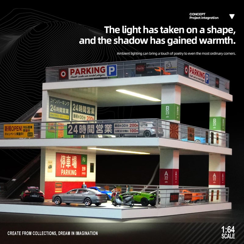 kivcmds Display Case for Hot Wheels & Matchbox,Lighted Ramp Scene Parking Garage Diorama for 1/64 Diecast Model Toy Car Trucks Storage Garage,Maximum Hold 50 Cars (Light Gray) - Image 5