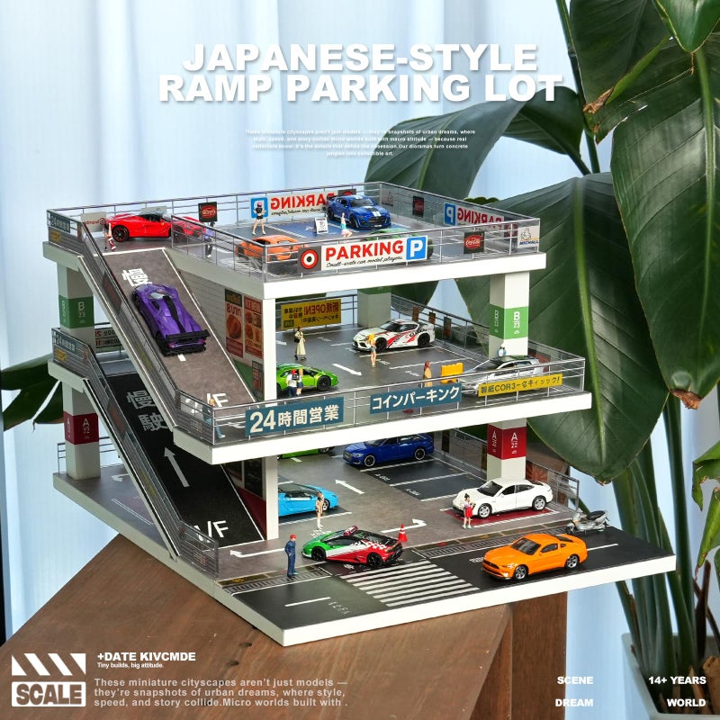 kivcmds Display Case for Hot Wheels & Matchbox,Lighted Ramp Scene Parking Garage Diorama for 1/64 Diecast Model Toy Car Trucks Storage Garage,Maximum Hold 50 Cars (Light Gray) - Image 3