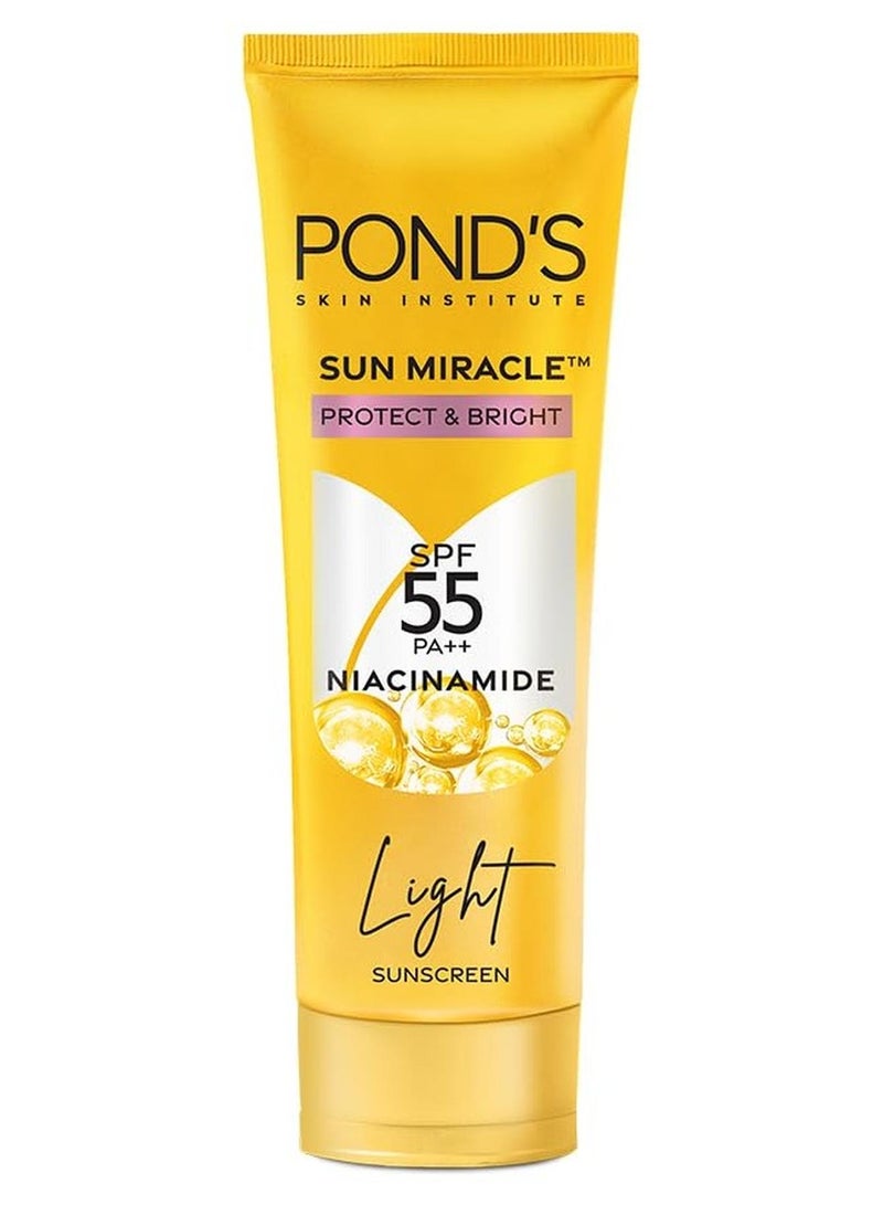 Pond's Sun Miracle SPF 55 PA+++ Light Sunscreen - Protect & Bright, With 3% Niacinamide, Fade Dark Spots in 4 Weeks, Lightweight, No White Cast 50g - Image 1