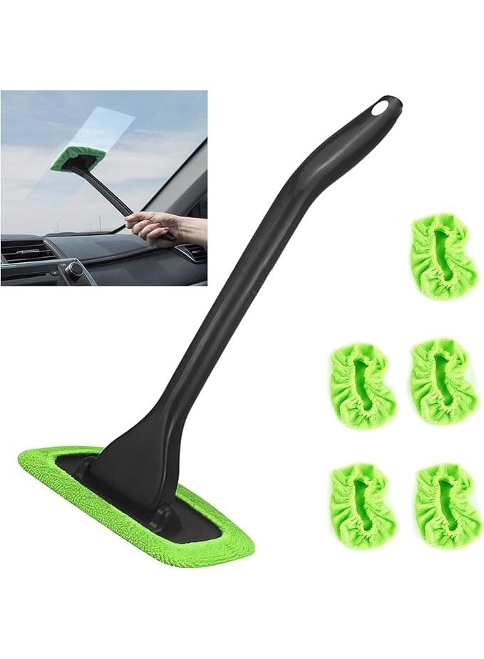 Windshield Cleaning Tool Windshield Cleaning Wand Auto Window Cleaner,5 Pieces Reusable Cloth Pads for Car Interior, Dirty Car Washing Brushes (Green) - Image 1