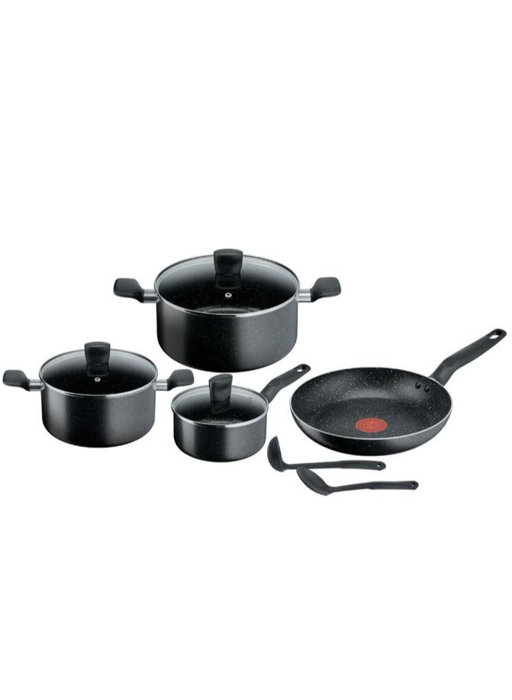 Tefal Dark Stone 9 pc set stewpots 20/24 cm+lids, saucepan 16 cm, frypan 28 cm, spoon, ladle Black 1kg - Image 1
