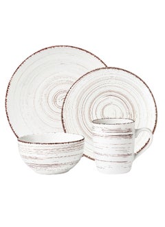 Bien Servi 16-Piece Elegant and Modern Design Stoneware Dinner Set White and Brown 28.5 x 23.8 x 34.5 cm 41270012/W 