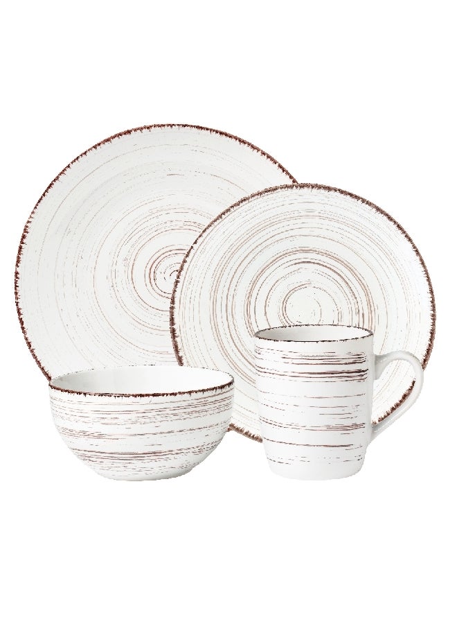 بين سيرفي طقم عشاء مكون من 16 قطعة بتصميم أنيق وحديث من الخزف الصلب باللون الأبيض والبني  28.5 × 23.8 × 34.5 سم 41270012/W