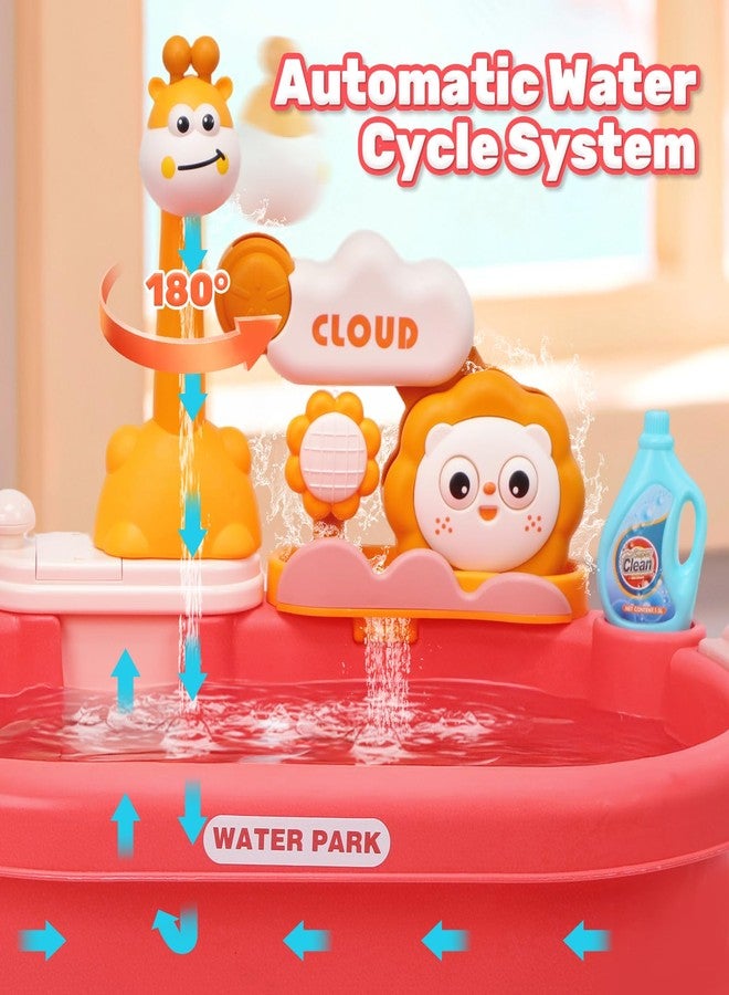 HOLYFUN Play Kitchen Sink with Running Water, Water Table Toy, Sink Toy with Functional Faucet, Play Food, Pots & Pans Kitchen Accessories, Realistic Pretend Play Gift Set for Toddlers and Kids (Pink) - Image 5