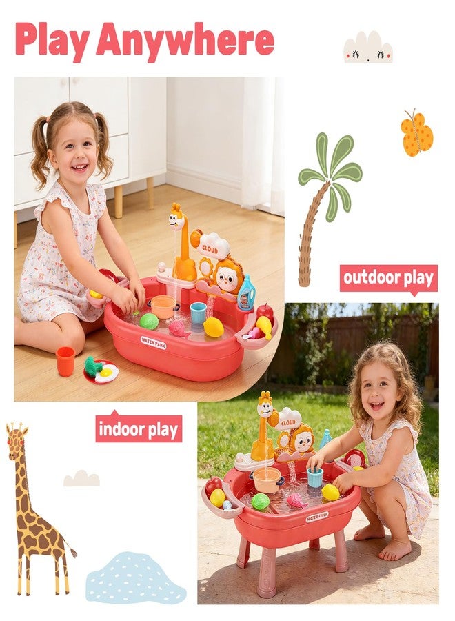 HOLYFUN Play Kitchen Sink with Running Water, Water Table Toy, Sink Toy with Functional Faucet, Play Food, Pots & Pans Kitchen Accessories, Realistic Pretend Play Gift Set for Toddlers and Kids (Pink) - Image 4